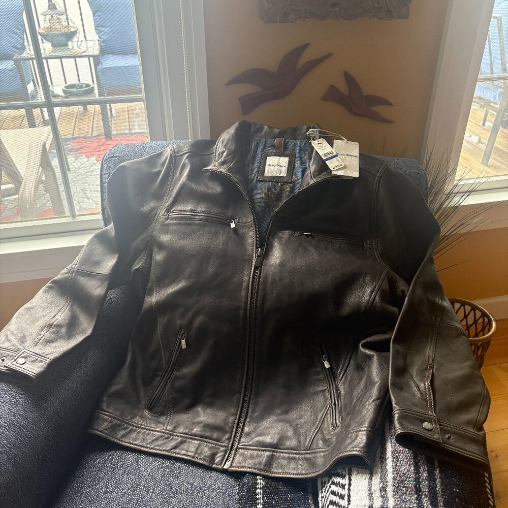 NEW TOMMY BAHAMA ROCKER ISLAND LEATHER JACKET ESPRESSO XL Gorgeous Fathers Day